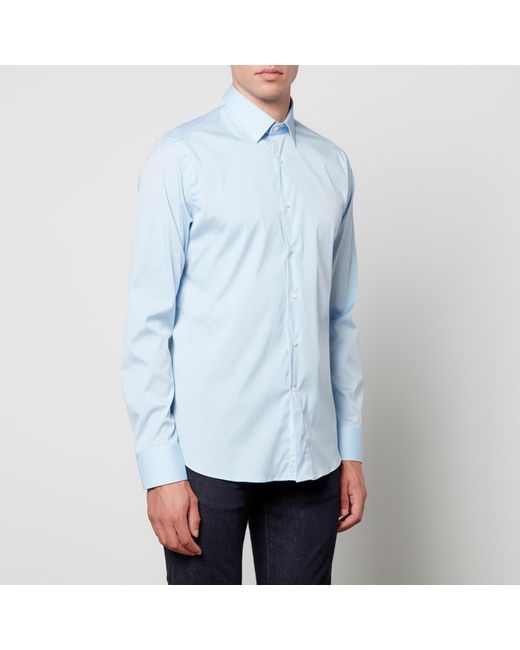 Canali Blue Slim-fit Cotton-blend Poplin Shirt for men