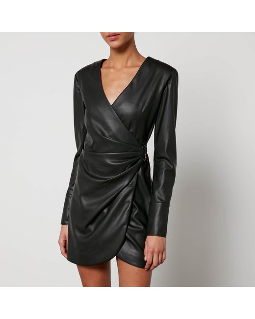 Anine Bing Black Joey Faux Leather Mini Wrap Dress