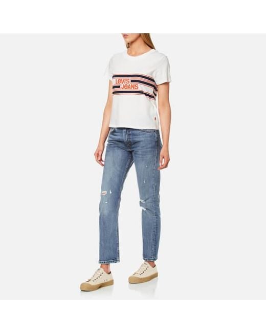 Levi s Women s Orange Tab 505 C Cropped Jeans in Blue Lyst
