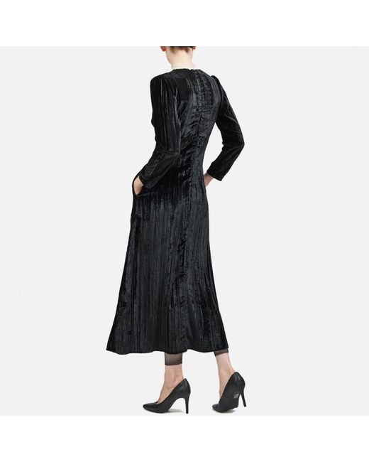 BATSHEVA Black Kavita Shirred Velvet Dress