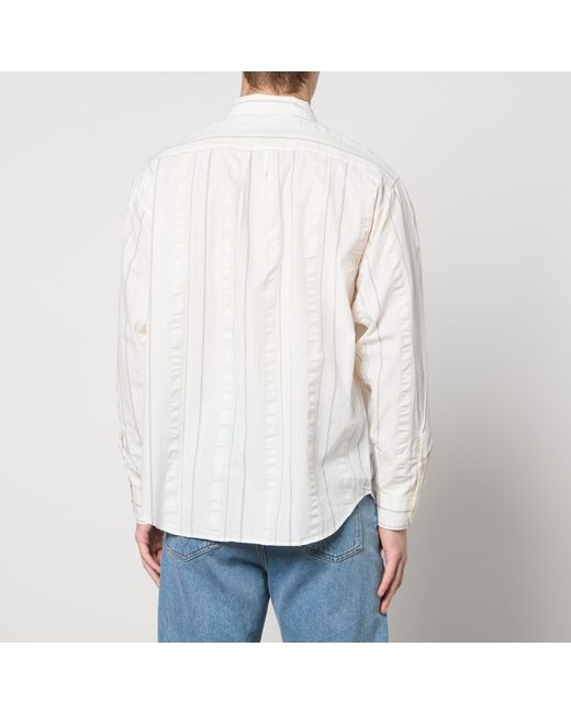 mfpen White Generous Puckered Pinstriped Recycled Cotton Shirt for men