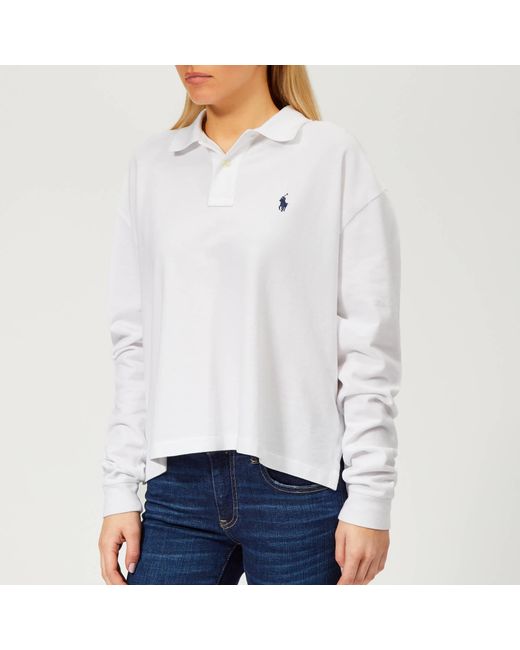 Polo Ralph Lauren Cotton Oversized Long Sleeve Polo Shirt in White | Lyst