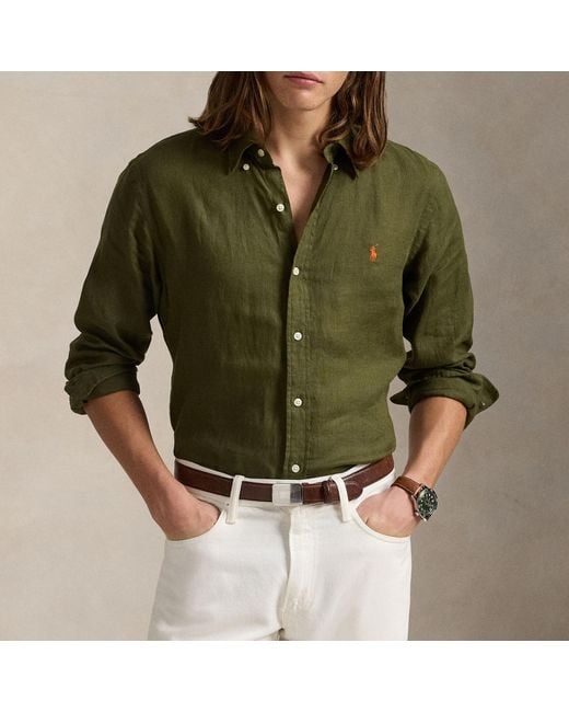★★POLO RALPH LAUREN★★ Custom fit linen shirt dark green Polo Ralph Lauren Custom-Fit Linen Shirt in Green for Men | Lyst