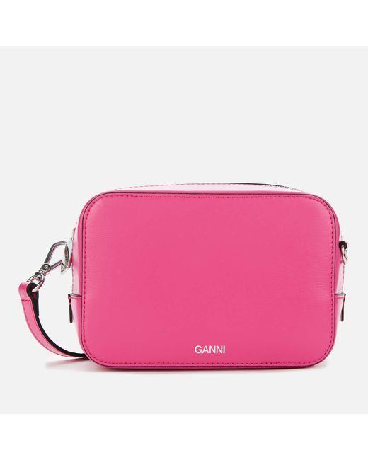 Ganni Pink Textured Leather Camera Bag