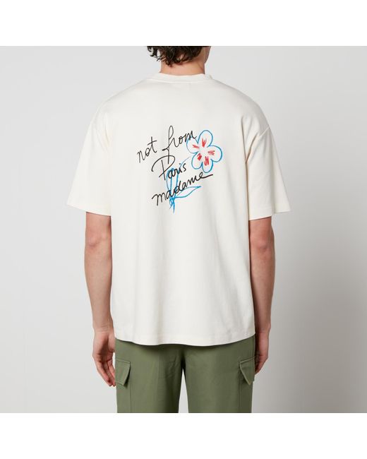 Drole de Monsieur White Le T-Shirt Slogan Esquisse Cotton-Jersey T-Shirt for men