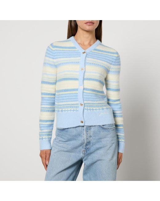 Ganni Blue Striped Intarsia-Knit Cardigan