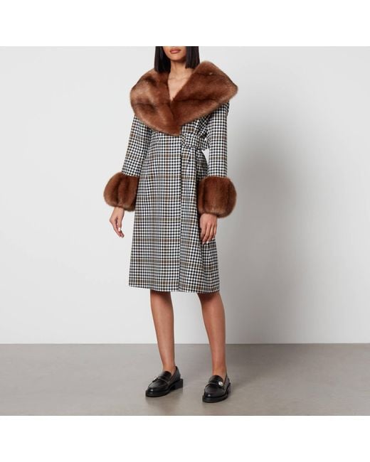 Shrimps Brown Maude Houndstooth Wool And Faux Fur Coat