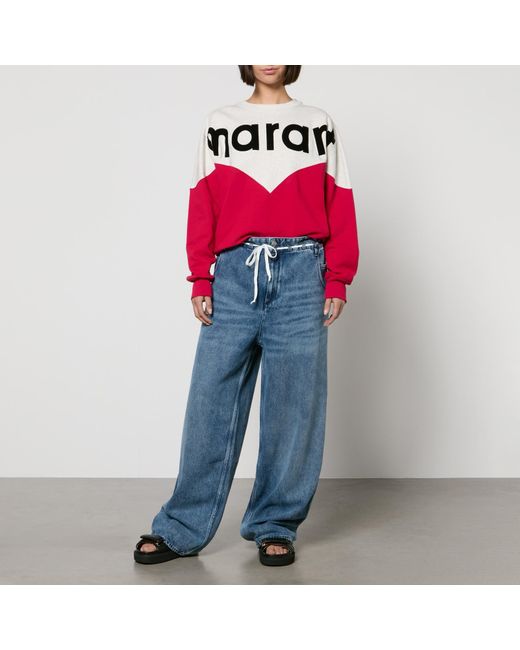 Isabel Marant Red Houston Flocked Logo Cotton-Jersey Sweatshirt