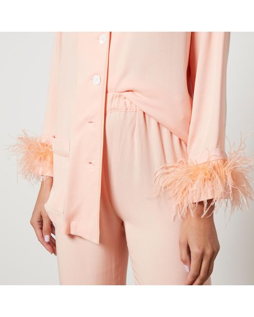 Sleeper Pink Party Feather-Trimmed Crepe De Chine Pyjama Set