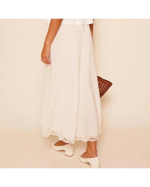 Rixo White Crystal Linen-Blend Midi Skirt