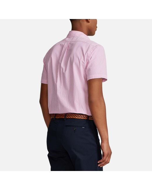Polo Ralph Lauren Red Pinstriped Cotton-Seersucker Shirt for men