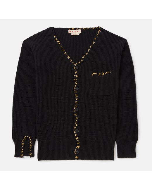 Marni Black Embroidered Wool Cardigan for men