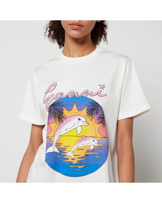Ganni Blue X Coggles Dolphin Logo-Print Cotton-Jersey T-Shirt