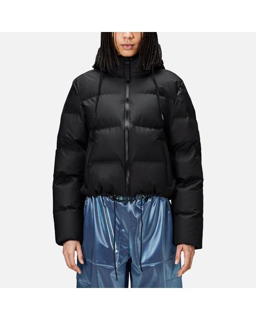 Rains Black Alta Coated-Shell Puffer Jacket