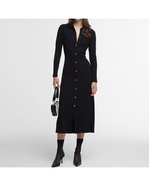 Barbour Black Della Ribbed-Jersey Maxi Dress