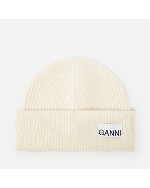 Ganni Natural Light Structured Rib-knit Beanie