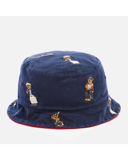Polo Ralph Lauren Blue Men's Cotton Chino Bear Bucket Hat for men
