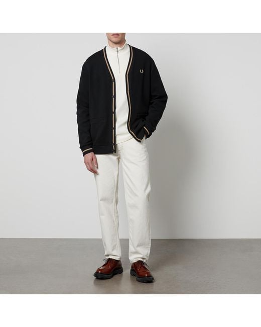 Fred Perry Black Contrast-Tipped Cotton-Piqué Cardigan for men