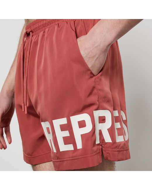 Represent Red Logo-Print Shell Swim Shorts for men