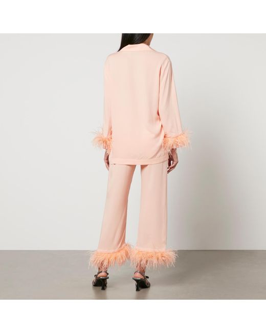 Sleeper Pink Party Feather-Trimmed Crepe De Chine Pyjama Set