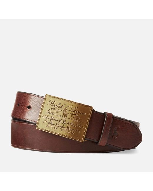 Polo Ralph Lauren Brown Heritage Leather Plaque Belt for men