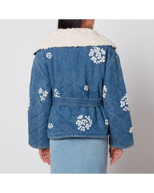 TACH Blue Wilma Floral-Embrodiered Denim And Sherpa Jacket