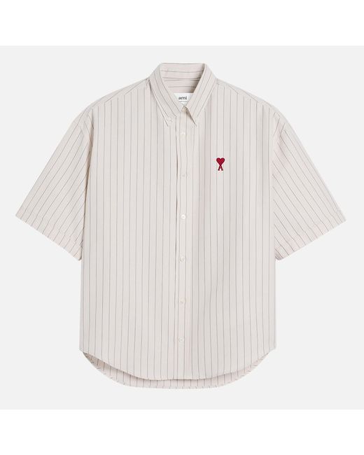 AMI White Striped Cotton Boxy Shirt for men