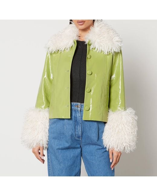 Kitri Green Bonnie Faux Fur-trimmed Vinyl Jacket