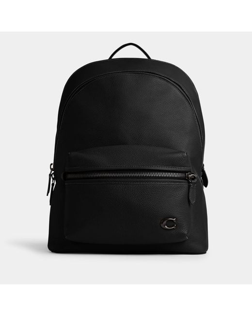 COACH Black Charter Pebble Leather Backpack for men