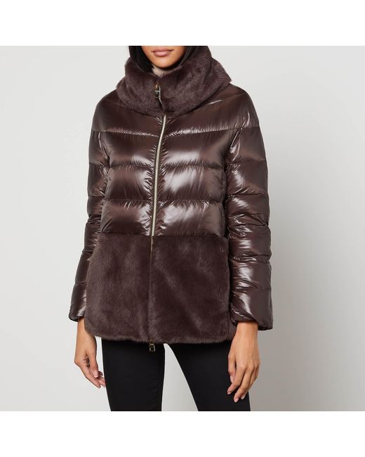 Herno Brown Short Faux Fur-trimmed Shell Puffer Jacket
