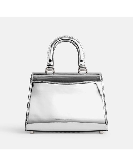 COACH Sammy 21 Top Handle Metallic Leather Bag in White | Lyst