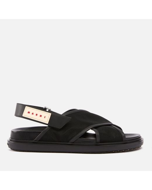 Marni Black Fussbett Mesh And Leather Sandals