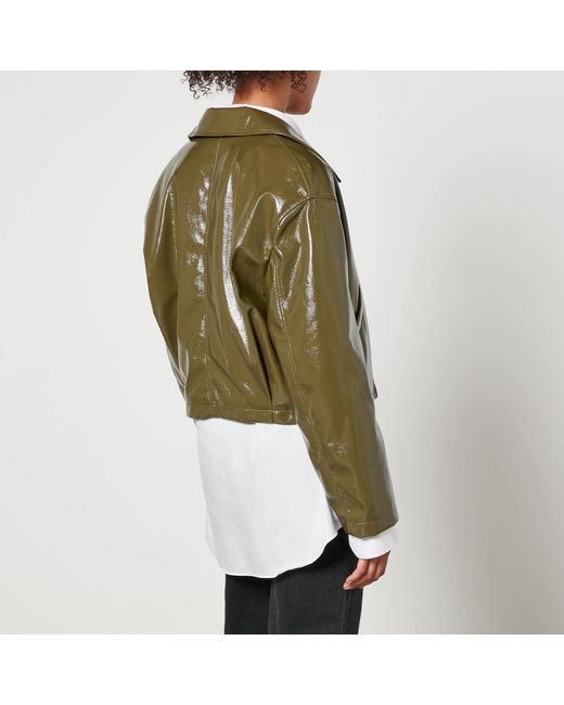 Jakke Green Naomi Cropped Padded Faux Leather Jacket