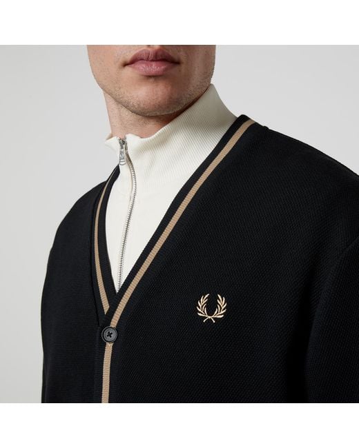 Fred Perry Black Contrast-Tipped Cotton-Piqué Cardigan for men