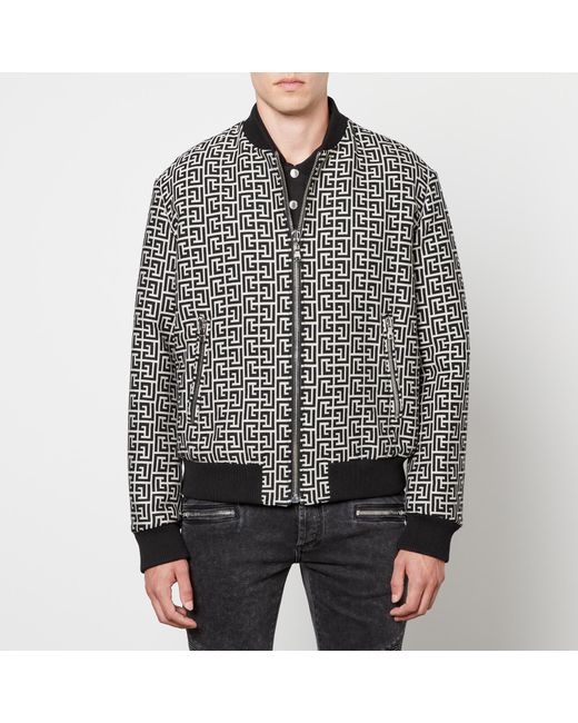 Balmain Cotton Reversible Monogram Jacquard Bomber Jacket in Black for