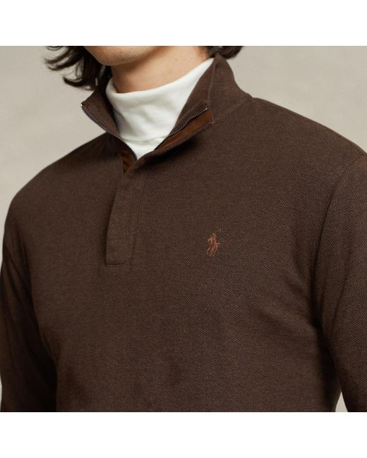 Polo Ralph Lauren Brown Herringbone Cotton-blend Quarter Zip Jumper for men