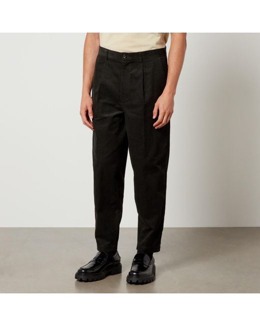 Fred Perry Black Waffle Cotton-Corduroy Tapered Trousers for men