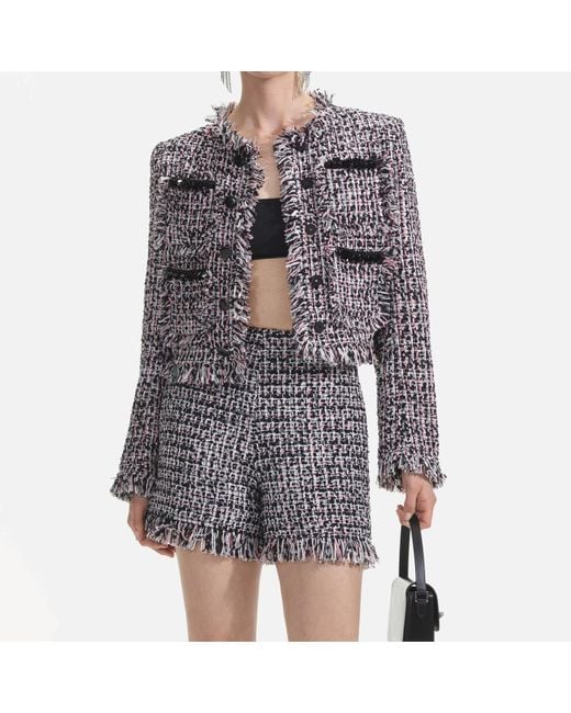 Self-Portrait Black Fringed Bouclé Blazer Jacket