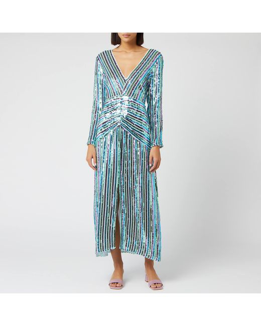 Rixo Blue Emmy Diagonal Sequin Stripe Dress