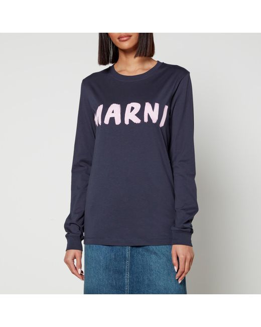 Marni Blue Logo-printed Cotton-jersey T-shirt