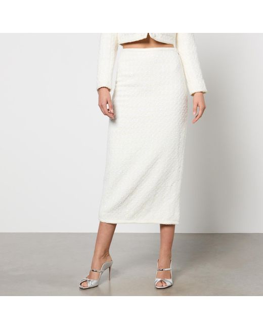 ROTATE BIRGER CHRISTENSEN White Sequinned Bouclé High-Waisted Skirt