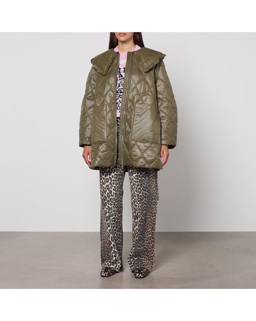 Ganni Green Quilted Short Jacket