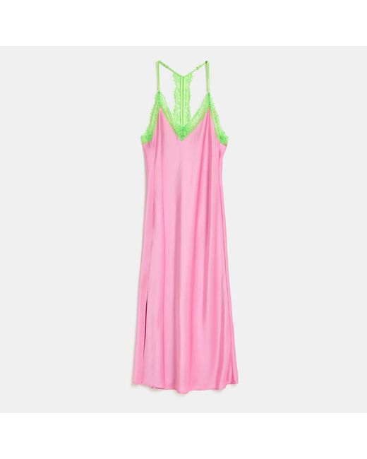 Essentiel Antwerp Pink Feist Lace-Trimmed Satin Dress