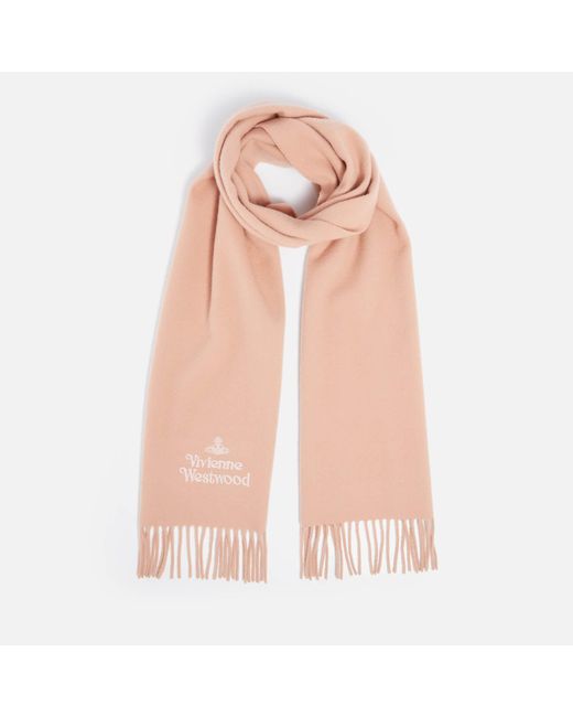 Vivienne Westwood Logo-embroidered Wool Scarf in Pink | Lyst