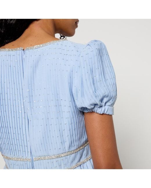 Self-Portrait Blue Fil-Coupe Pleated Chiffon Midi Dress