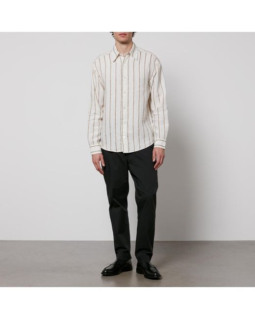 NN07 White Quinsy Striped Cotton-Canvas Shirt for men