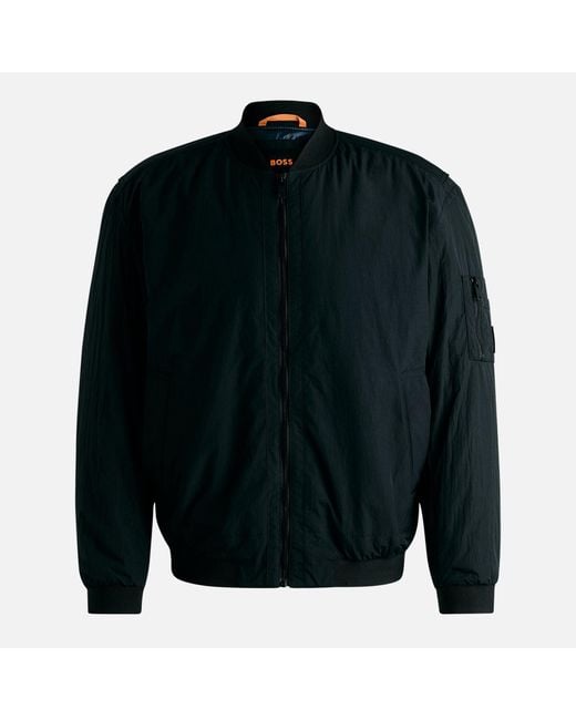 Boss Black Olmec Crinkled Shell Bomber Jacket for men