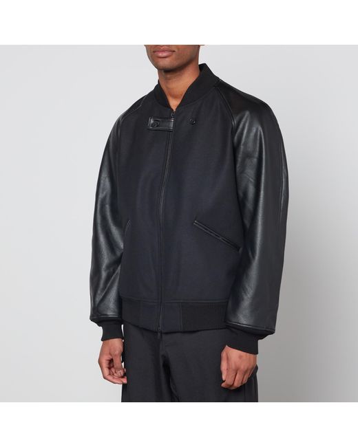 Y-3 Black Brushed Felt And Faux Leather Varsity Jacket for men