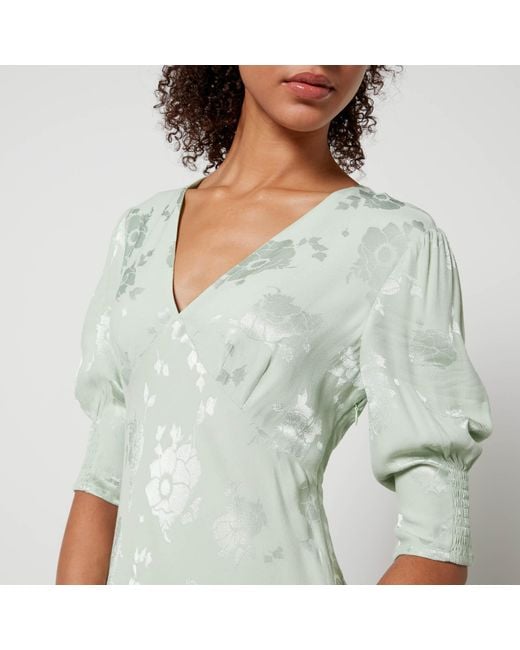 Rixo Green Zadie Floral-Jacquard Satin Dress