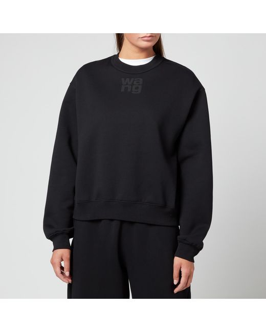 T By Alexander Wang Black Foundation Terry Crew Sweatshirt With Puff Paint Logo